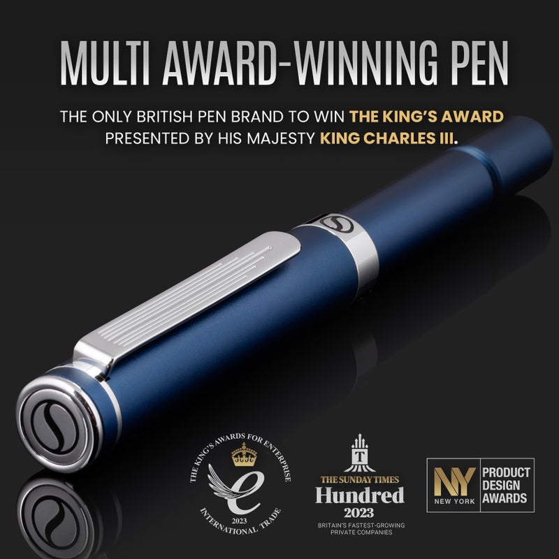 Scriveiner Blue Rollerball EDC Luxury Pen, Stunning Pocket Pen with Chrome Finish, Cool Writing Pen, Best Pen Gift for Men & Women, German Schmidt Refill, Nice Present, Fancy Office Designer Pen Set - Image 2
