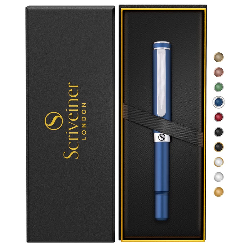 Scriveiner Blue Rollerball EDC Luxury Pen, Stunning Pocket Pen with Chrome Finish, Cool Writing Pen, Best Pen Gift for Men & Women, German Schmidt Refill, Nice Present, Fancy Office Designer Pen Set - Image 1