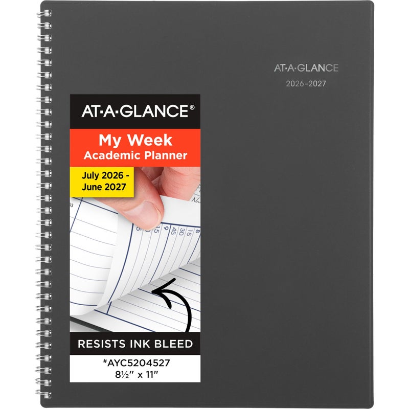 AT-A-GLANCE Planner 2026-2027 Weekly & Monthly Academic 12-Month July-June Quarter-Hourly Appointment Book, 8-1/2" x 11", DayMinder, Charcoal (AYC52045) - Image 1