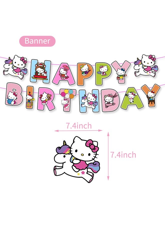 Zeemey - HelloKitty Theme Balloon Set with Happy Birthday Banner,Cake Topper,Hanging Spins,Perfect for Graduation Baby Shower Birthday Bachelorette Party Backdrop Decoration,Suitable for Indoor and Outdoor - Image 1