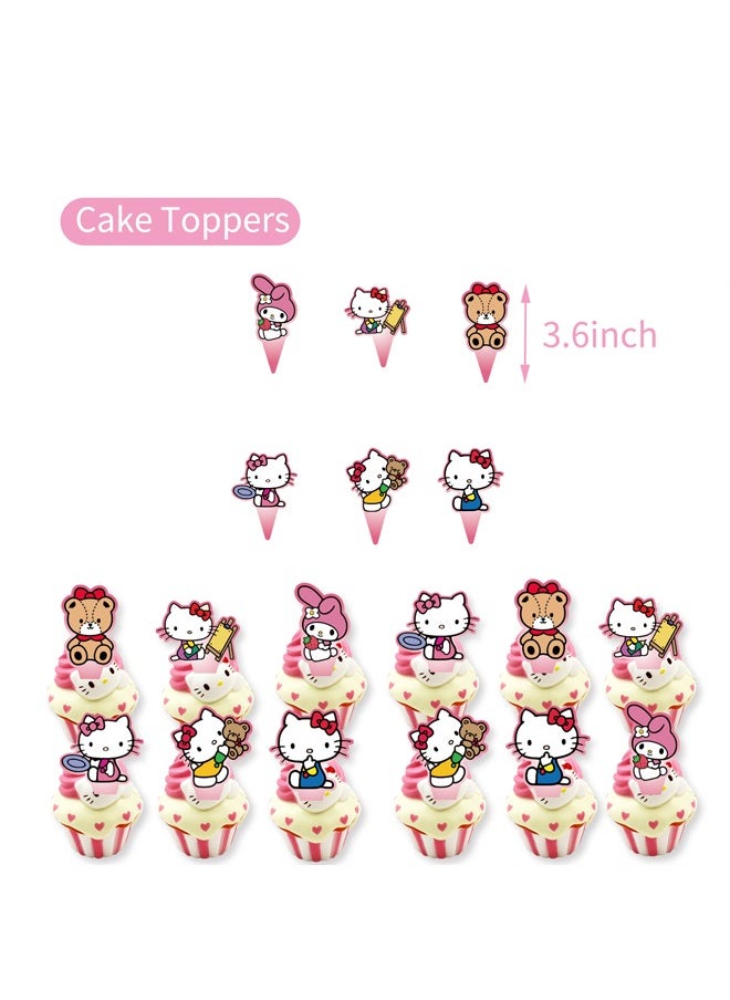 Zeemey - HelloKitty Theme Balloon Set with Happy Birthday Banner,Cake Topper,Hanging Spins,Perfect for Graduation Baby Shower Birthday Bachelorette Party Backdrop Decoration,Suitable for Indoor and Outdoor - Image 1