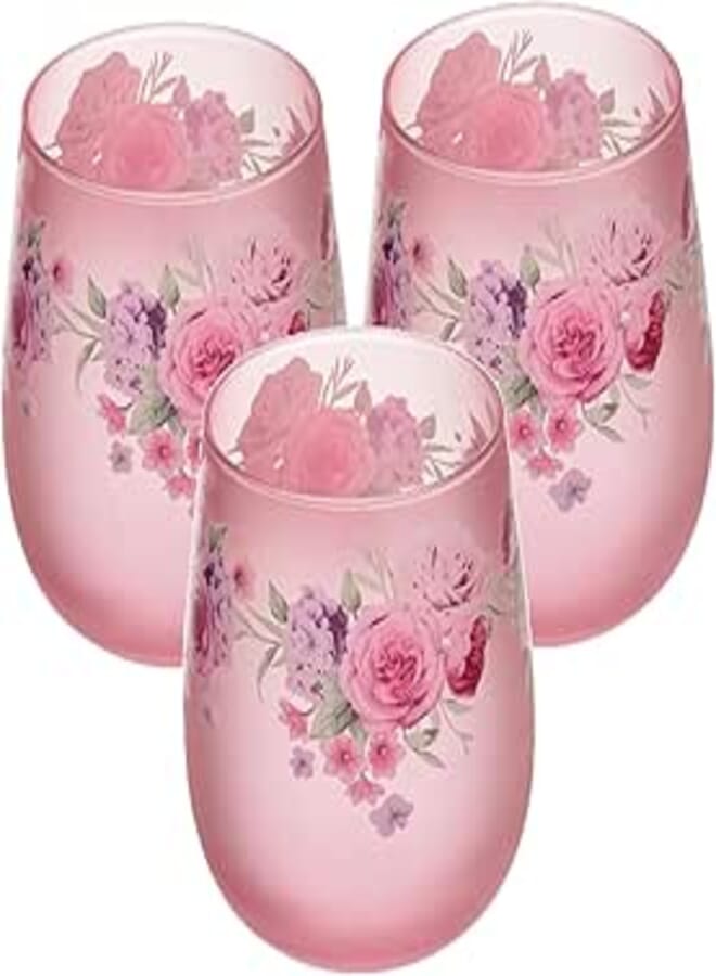 LAV TONE GAI Glass/Decala Print M 365/475 cc -16 Oz / 3 Pcs/Elegant design, Trusted Brand, Attractive shape of Sparkling Drink, Soft Drink, Smoothies, Juices