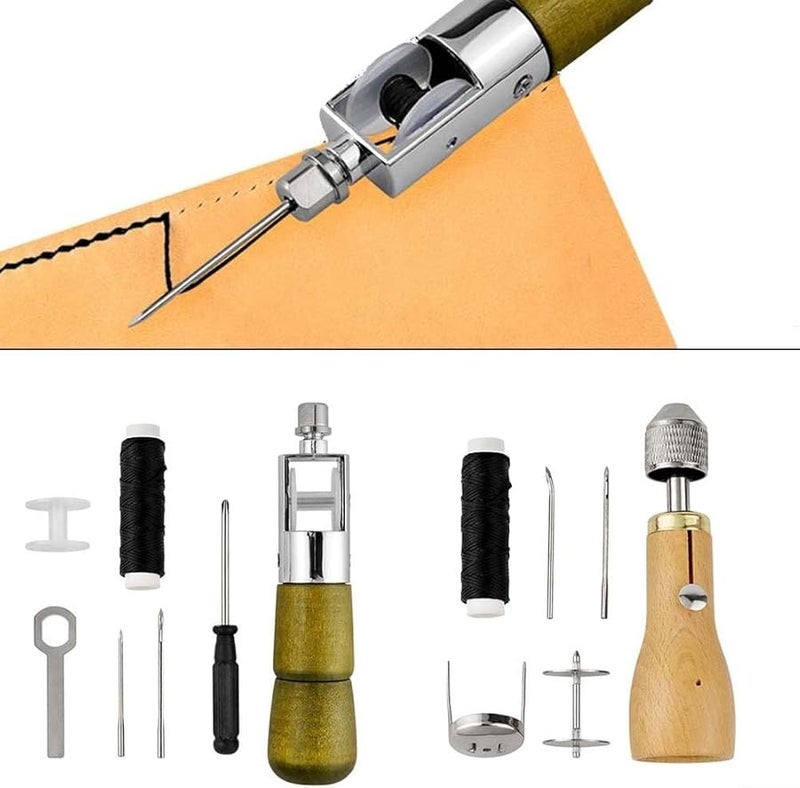 ماكينة خياطة جلد يدوية بمقبض خشبي مريح ونوع تخزين الإبر A - Image 4