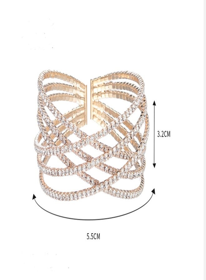 AZFEIYA 18k Rose Gold Plated Cubic Zirconia Cuff Bangle Sparkly Rhinestone Bridal Wedding Statement Bracelet(18K Gold plated) - Image 2