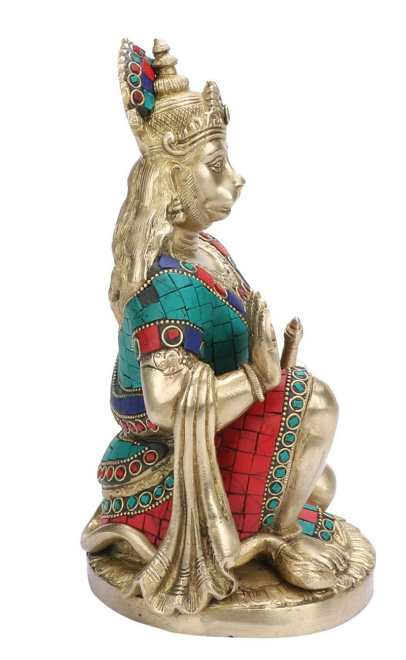 Kartique Brass Hanuman Idol in Multicolor - 9 Inches Height - Hanuman Statue for Home and Temple Decor - Image 4