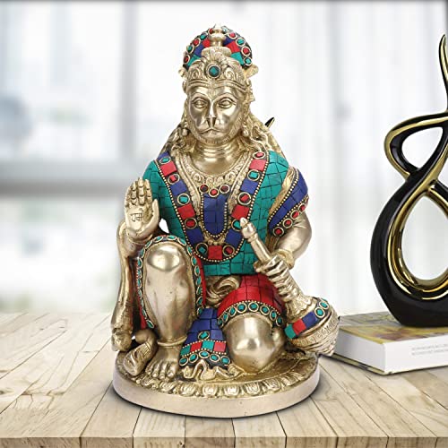 Kartique Brass Hanuman Idol in Multicolor - 9 Inches Height - Hanuman Statue for Home and Temple Decor - Image 1