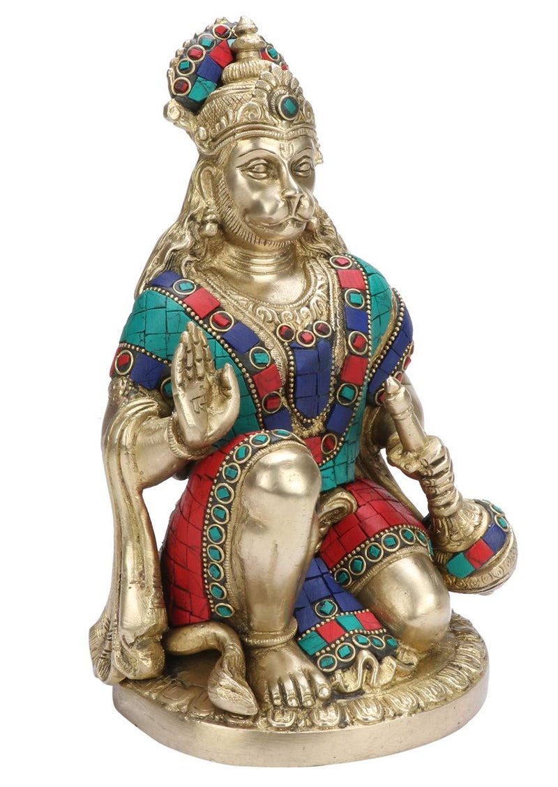 Kartique Brass Hanuman Idol in Multicolor - 9 Inches Height - Hanuman Statue for Home and Temple Decor - Image 2