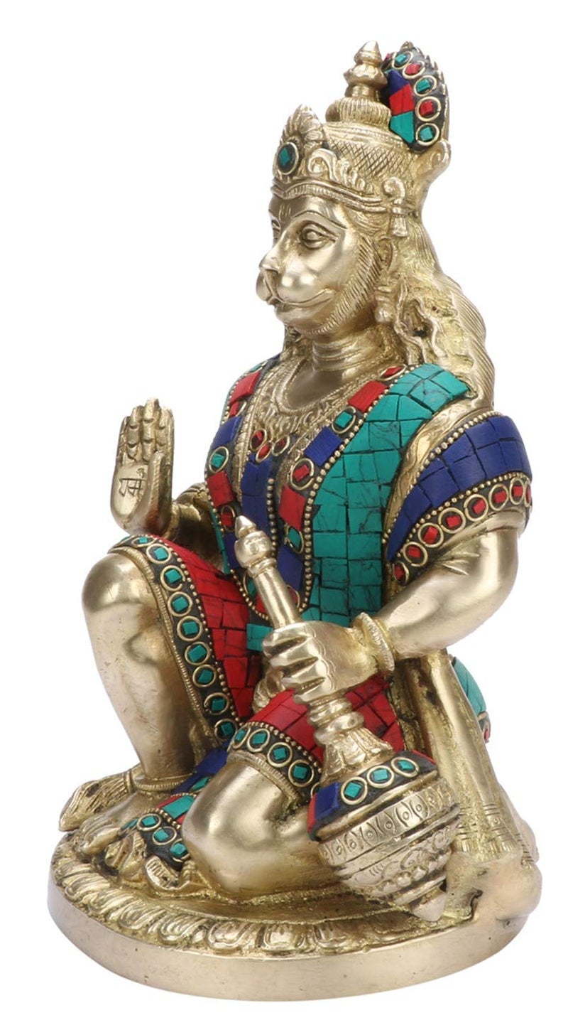 Kartique Brass Hanuman Idol in Multicolor - 9 Inches Height - Hanuman Statue for Home and Temple Decor - Image 3