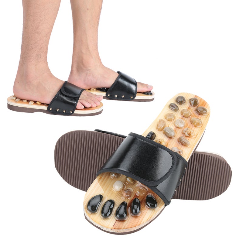Acupressure Massage Sandals: Black Adjustable Hook And Loop Fit - Relieve Heel Pain Plantar Fasciitis Promote Blood Circulation For Home Shower Balcony Bedroom Use - Image 4