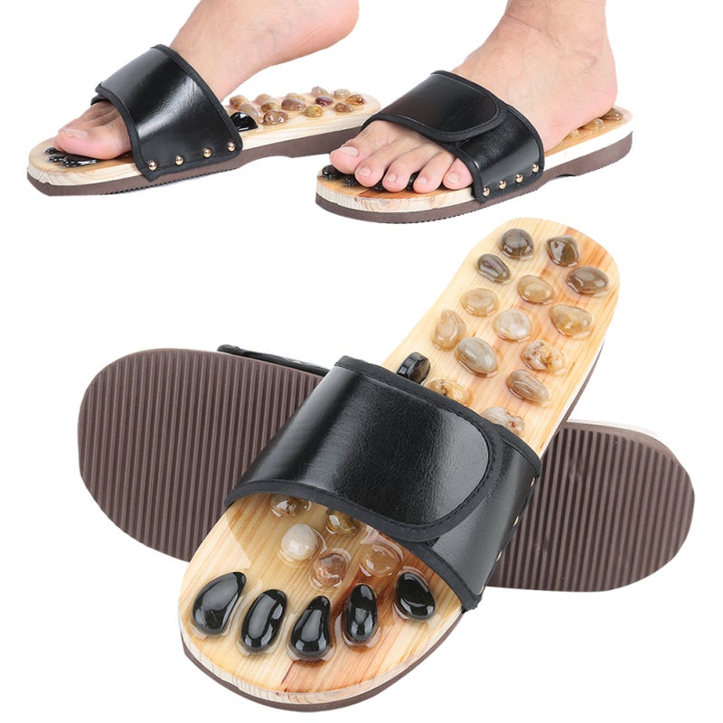 Acupressure Massage Sandals: Black Adjustable Hook And Loop Fit - Relieve Heel Pain Plantar Fasciitis Promote Blood Circulation For Home Shower Balcony Bedroom Use - Image 5
