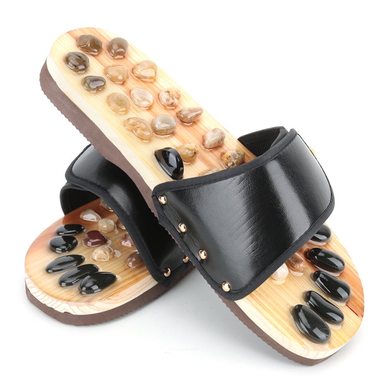 Acupressure Massage Sandals: Black Adjustable Hook And Loop Fit - Relieve Heel Pain Plantar Fasciitis Promote Blood Circulation For Home Shower Balcony Bedroom Use - Image 2