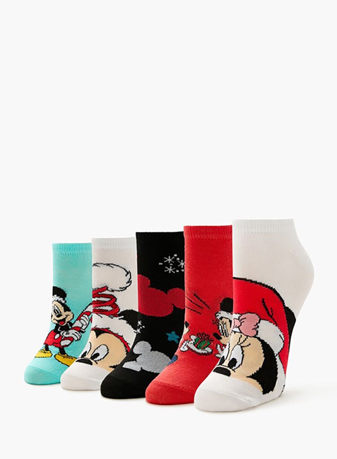 FOREVER 21 Christmas Mickey & Minnie Mouse Ankle Socks Set - 5 pack  - Image 4