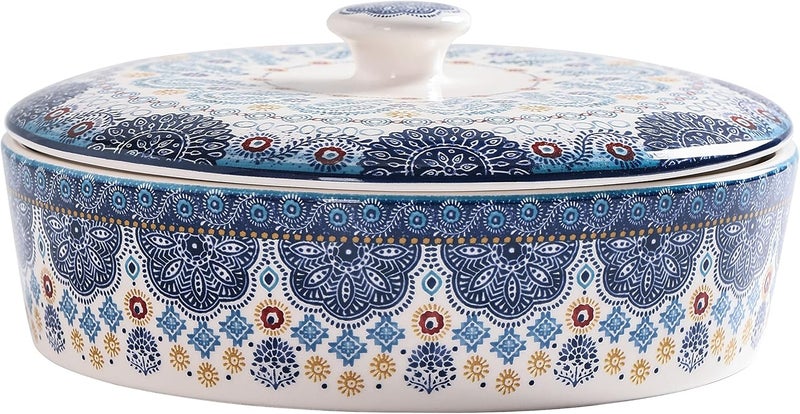 Bico Blue Talavera Ceramic Tortilla Warmer, 8.9 Inch Tortilla Holder with Lid for Taco Bread Pancake for Mexican Night and Party, Microwave and Dishwasher Safe - Image 1