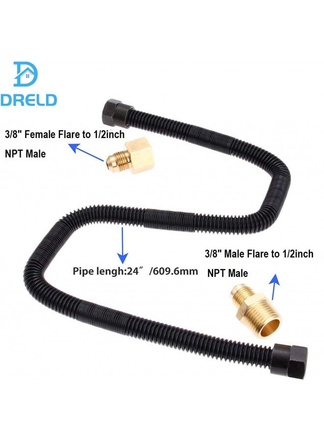 DRELD 24" Non-Whistle Flexible Flex Gas Line Connector Kit, 3/8" Male Flare x 1/2" Male NPT Fitting end, 3/8" Male Flare x 1/2" Female NPT Fitting for Natural Gas or Liquid Propane Fire Pit Hose - Image 1