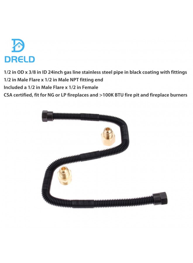 DRELD 24" Non-Whistle Flexible Flex Gas Line Connector Kit, 3/8" Male Flare x 1/2" Male NPT Fitting end, 3/8" Male Flare x 1/2" Female NPT Fitting for Natural Gas or Liquid Propane Fire Pit Hose - Image 3