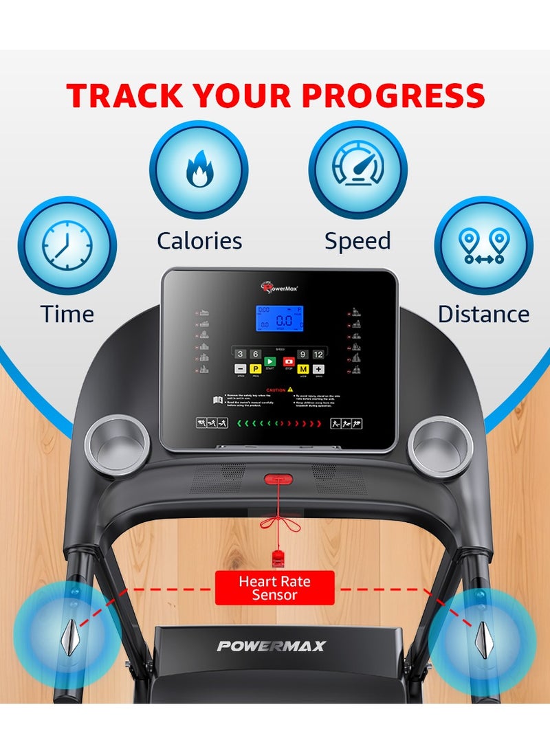 PowerMax Fitness Fitness TDM-96 (4HP Peak) Motorised Treadmill for Home Use [ Max User Wt. 110kg | LCD Display | Bluetooth for Music & Mobile App | 3 Level Manual Incline ] Free (DIY) Installation Assistance  - Image 3