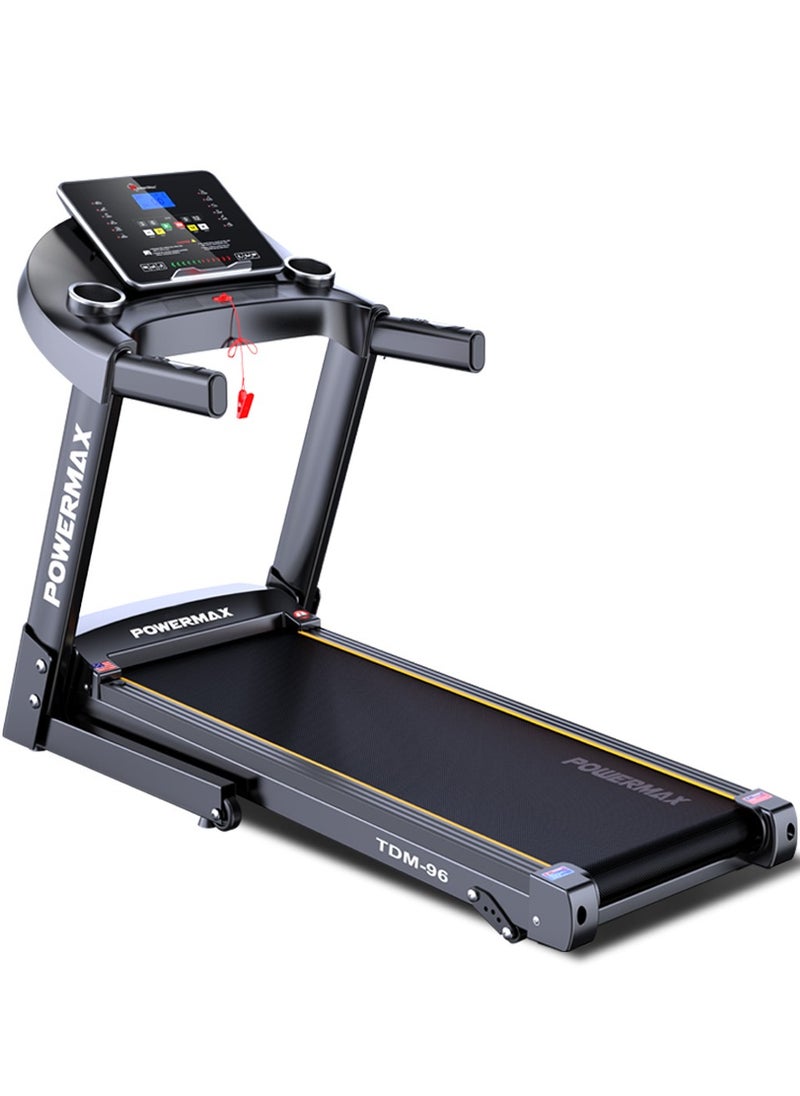 PowerMax Fitness Fitness TDM-96 (4HP Peak) Motorised Treadmill for Home Use [ Max User Wt. 110kg | LCD Display | Bluetooth for Music & Mobile App | 3 Level Manual Incline ] Free (DIY) Installation Assistance  - Image 1