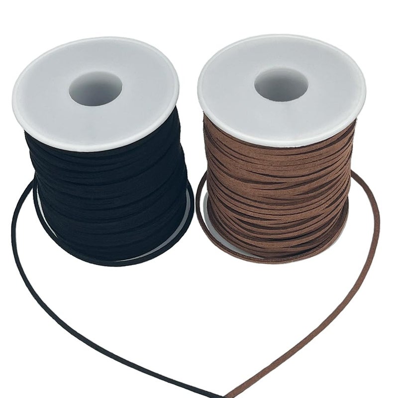 Leather String 2 Rolls Faux Leather Cord Flat Suede Leather Lace for Necklaces Bracelets Jewelry Making Tassels Dream Catchers and Art Crafts