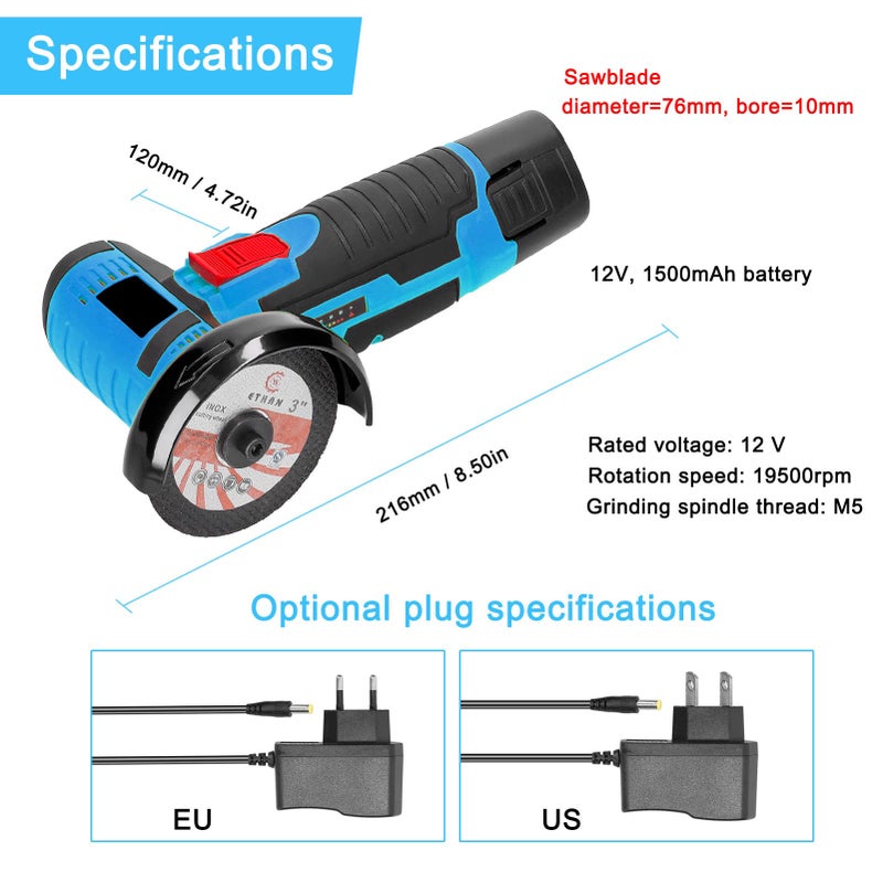 12V 19500r/min cordless electric tile cleaning machine, angle grinder, multifunctional mini grinder, brushless all copper motor for cutting and polishing ceramic tiles, wood, stone, steel, handheld portable cutting machine, polishing machine, cutting - Image 3