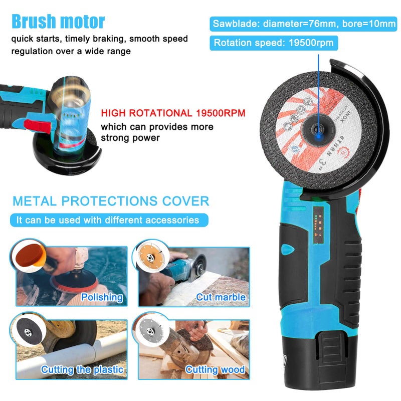 12V 19500r/min cordless electric tile cleaning machine, angle grinder, multifunctional mini grinder, brushless all copper motor for cutting and polishing ceramic tiles, wood, stone, steel, handheld portable cutting machine, polishing machine, cutting - Image 5