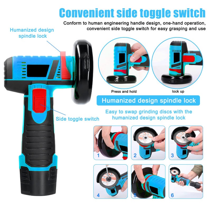 12V 19500r/min cordless electric tile cleaning machine, angle grinder, multifunctional mini grinder, brushless all copper motor for cutting and polishing ceramic tiles, wood, stone, steel, handheld portable cutting machine, polishing machine, cutting - Image 4