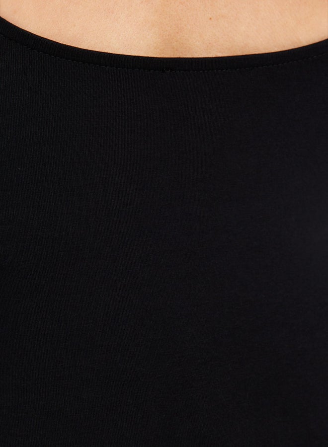 trendyol Black Cotton Stretchy Decollete Fitted/Fitted Blouse - Image 5