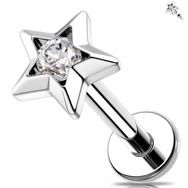 Melighting 16G Star Helix Earring Internal Thread 6 mm Flat Back Earring Stainless Steel 316L Star Lip Stud Labret Cartilage Lip Piercing Jewelry - Image 1