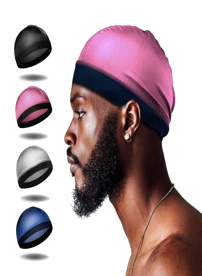 KASTWAVE 4Pcs Wave Cap Silky Satin Silk Stocking Wave Caps for 360 Waves Good Compression Over Silky Durag for Men Large Size Stain Caps Suitable for Adult Wave Silk Durag for Men Women Waves  - Image 1