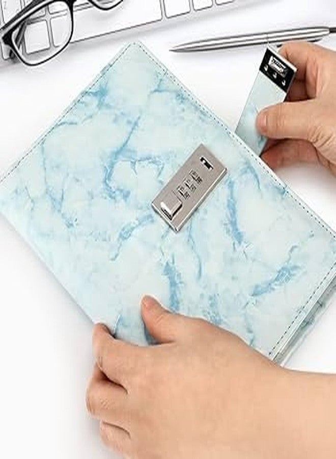 GLADBACK مفكرة غلادباك الرخامية مع أقفال للفتيات والسيدات، مفكرة سرية مع قفل برمز سري، دفاتر A5 رخامية مع قفل برقم سري، مفكرة بغلاف من الجلد الصناعي للفتيات المراهقات (أزرق). - Image 3