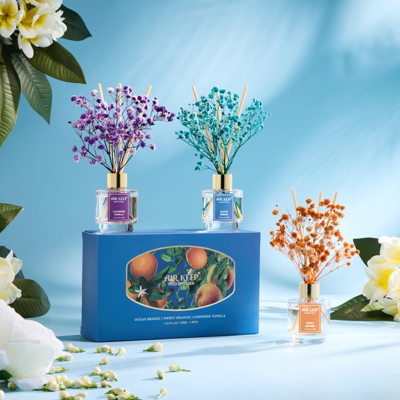 Airkeep Reed Diffuser Set of 3, Ocean Breeze Sweet Orange Cashmere Vanilla Oil Reed Diffusers for Bedroom Living Room Office Aromatherapy Oil Reed Diffuser for Gift 50ml x 3 - Image 5