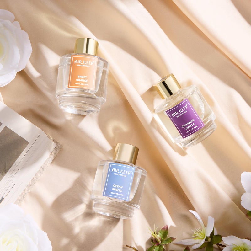 Airkeep Reed Diffuser Set of 3, Ocean Breeze Sweet Orange Cashmere Vanilla Oil Reed Diffusers for Bedroom Living Room Office Aromatherapy Oil Reed Diffuser for Gift 50ml x 3 - Image 3