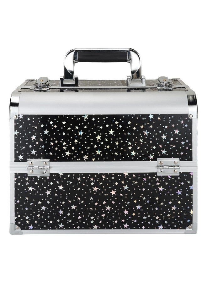 SIBY Aluminum Alloy Makeup Organizer Case With 5 Compartments - Waterproof, Durable, And Portable Cosmetic Box- Star-Black - Image 1