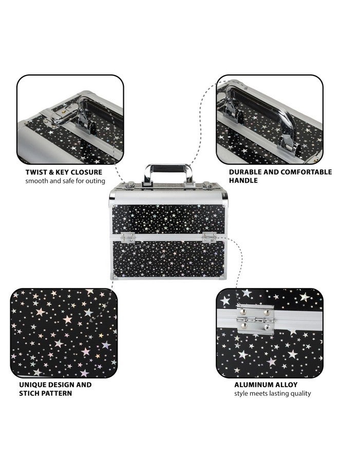 SIBY Aluminum Alloy Makeup Organizer Case With 5 Compartments - Waterproof, Durable, And Portable Cosmetic Box- Star-Black - Image 2