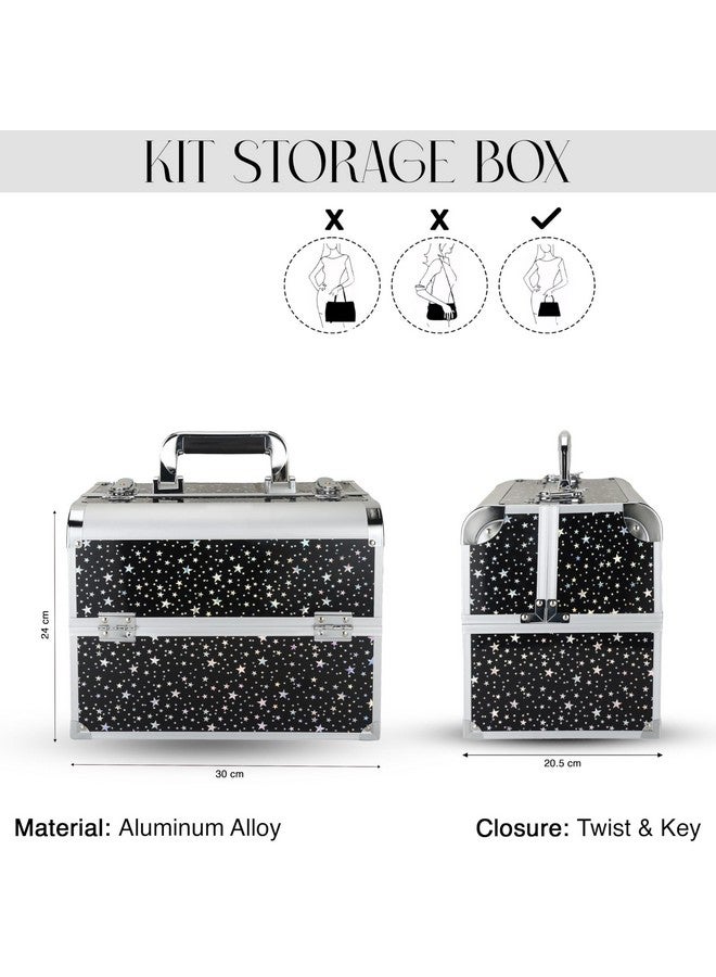 SIBY Aluminum Alloy Makeup Organizer Case With 5 Compartments - Waterproof, Durable, And Portable Cosmetic Box- Star-Black - Image 3