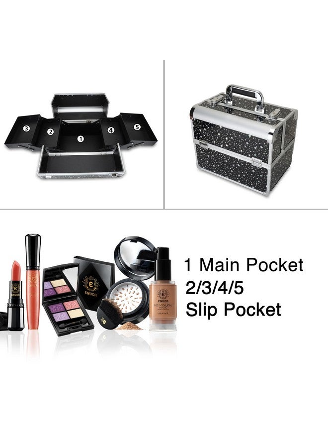 SIBY Aluminum Alloy Makeup Organizer Case With 5 Compartments - Waterproof, Durable, And Portable Cosmetic Box- Star-Black - Image 4