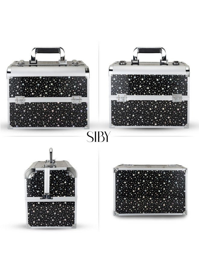 SIBY Aluminum Alloy Makeup Organizer Case With 5 Compartments - Waterproof, Durable, And Portable Cosmetic Box- Star-Black - Image 5