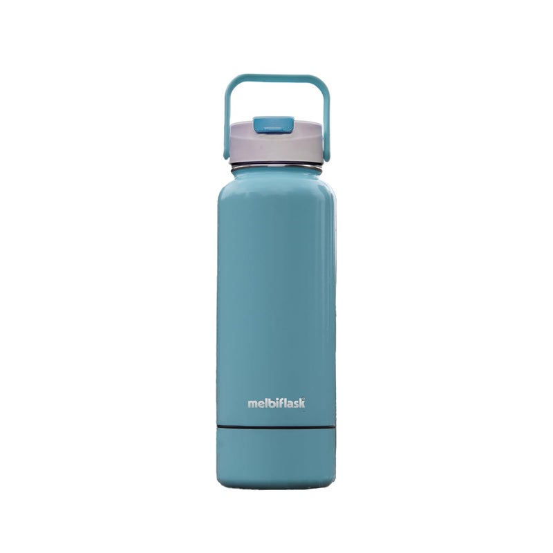 Melbify Sport Bundle 2in1 Thermos Flask with Attached Snacks Container 1 Litre Pack of 2 MelbiSport Dual Lid for Sip Pour Ideal for Sports Travel Everyday Use - Image 3