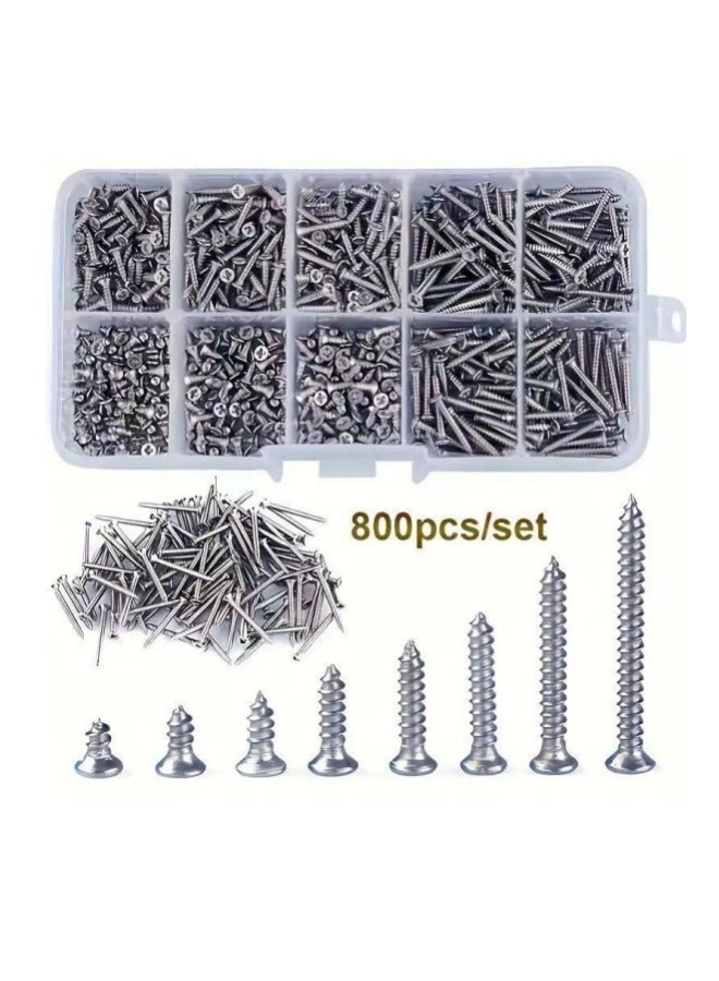 800 Packs M2 Screws Set, Phillips Flat Head Self-Tapping Screws, M2 Cross Head Countersunk Self Screws Assortment, Wood Screws Kit, Multi-Purpose Metal Screws Set with Storage Box - Image 1