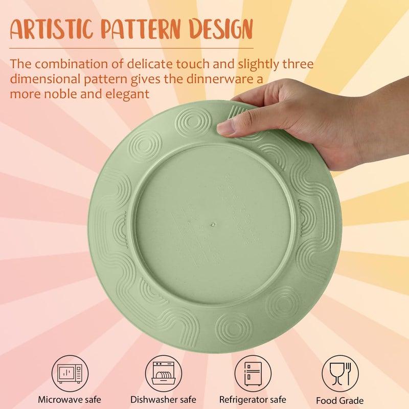 Perlapoc 40 PCS Wheat Straw Dinnerware Sets Unbreakable Dishes Set for 8 Plastic Plates and Bowls Sets with Cups Dishwasher & Microwave Safe - Colorful - Image 3