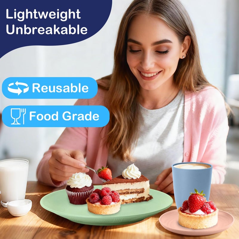 Perlapoc 40 PCS Wheat Straw Dinnerware Sets Unbreakable Dishes Set for 8 Plastic Plates and Bowls Sets with Cups Dishwasher & Microwave Safe - Colorful - Image 5