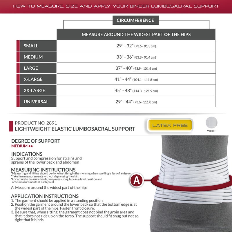 OTC Lumbosacral Support, 7-inch Lower Back, Lightweight Compression, Elastic, White, Medium - Image 2