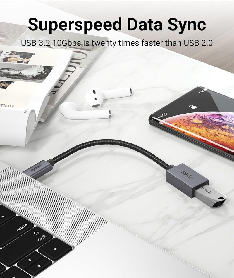 Syntech USB C to USB Adapter, 2 Pack USB C to USB 3, 10Gbps Type C, Thunderbolt 3 to USB Female Adapter OTG Cable Compatible with iPhone 17/16/15 Pro Max, iPad mini 6, MacBook Pro/Air, Space Gray - Image 3