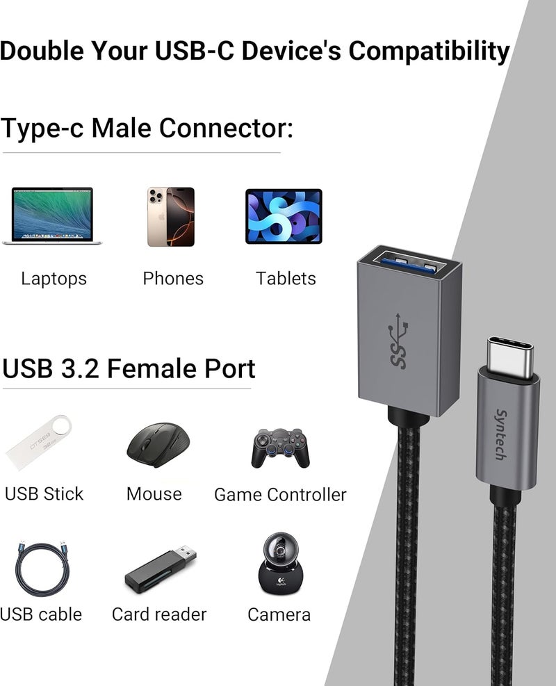 Syntech USB C to USB Adapter, 2 Pack USB C to USB 3, 10Gbps Type C, Thunderbolt 3 to USB Female Adapter OTG Cable Compatible with iPhone 17/16/15 Pro Max, iPad mini 6, MacBook Pro/Air, Space Gray - Image 5