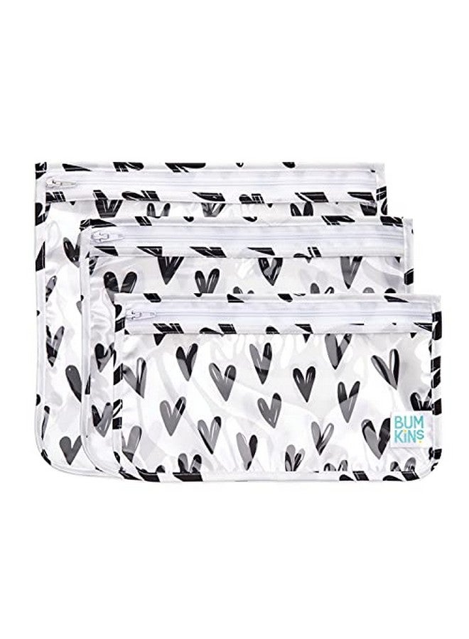 BUMKiNs Travel Bag Toiletry Tsa Approved Pouch Zip Bag Quart Size Airline Compliant Clearsided Baby Diaper Bag Organization Makeup Accessories Packing Set Of 3 Sizes Black Hearts - Image 1