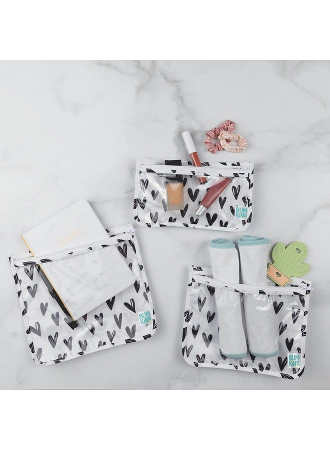 BUMKiNs Travel Bag Toiletry Tsa Approved Pouch Zip Bag Quart Size Airline Compliant Clearsided Baby Diaper Bag Organization Makeup Accessories Packing Set Of 3 Sizes Black Hearts - Image 3