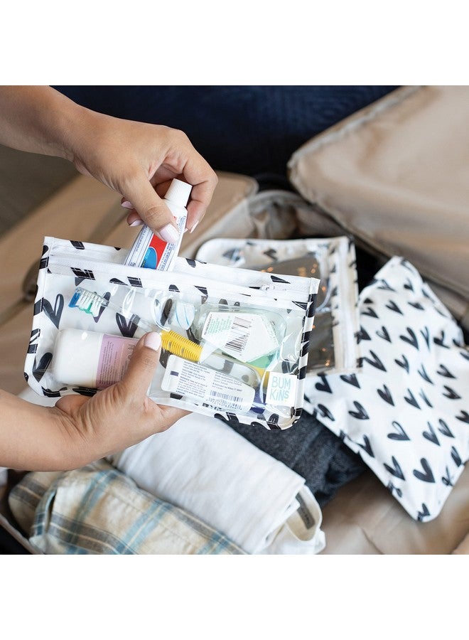 BUMKiNs Travel Bag Toiletry Tsa Approved Pouch Zip Bag Quart Size Airline Compliant Clearsided Baby Diaper Bag Organization Makeup Accessories Packing Set Of 3 Sizes Black Hearts - Image 4
