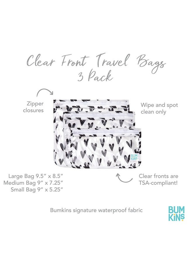BUMKiNs Travel Bag Toiletry Tsa Approved Pouch Zip Bag Quart Size Airline Compliant Clearsided Baby Diaper Bag Organization Makeup Accessories Packing Set Of 3 Sizes Black Hearts - Image 5
