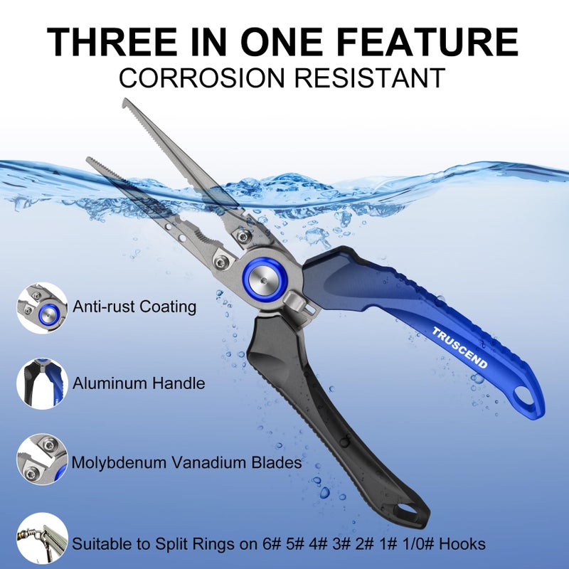 TRUSCEND Lockable Handy Fishing Pliers with Innovative Ergonomic Handle, Saltwater Corrosion Resistant Teflon Coated Fishing Tool, Multi-Function Fishing Gear with Mo-V Cutter, Amazing Fishing Gift - Image 2
