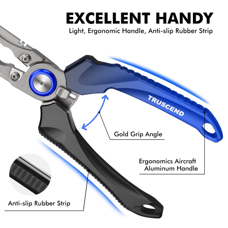TRUSCEND Lockable Handy Fishing Pliers with Innovative Ergonomic Handle, Saltwater Corrosion Resistant Teflon Coated Fishing Tool, Multi-Function Fishing Gear with Mo-V Cutter, Amazing Fishing Gift - Image 3