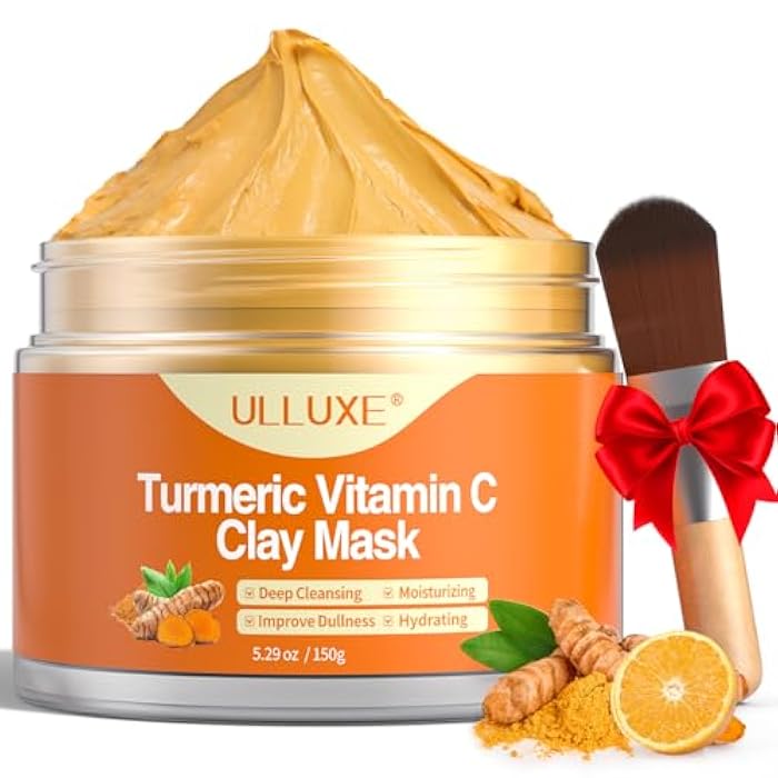 ulluxe Turmeric Vitamin C Clay Mask for Dark Spots, Dull Skin, Moisturizing, Skincare Facial Mask for Blackheads and Pores Cleansing, Improve Uneven Skin Tone, Face Skincare Gift, 5.29 oz - Image 1